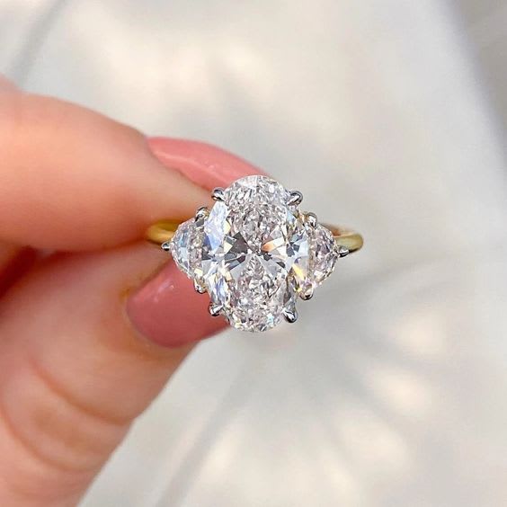 Oval Diamond Trillion Trilogy Engagement Ring - Image 4