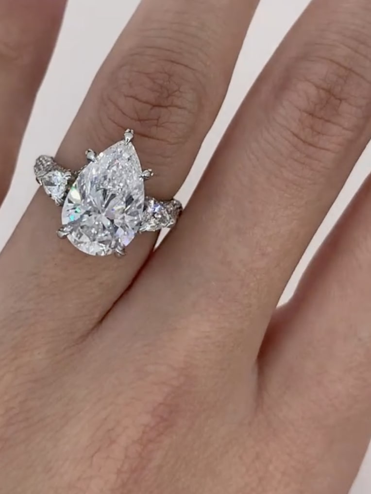 Pear Diamond Three Stone Trilogy Engagement Ring - Image 3