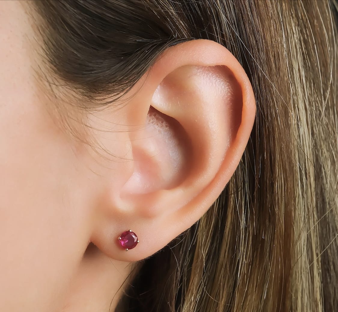 Ruby ethically sourced stud earrings yellow gold - Image 2