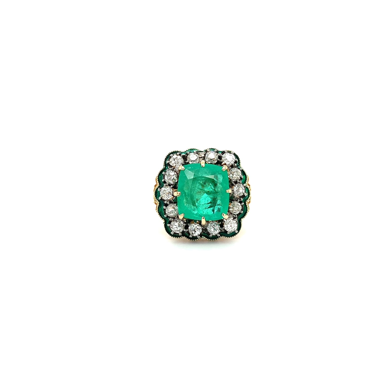 Emerald and diamond cocktail ring yellow gold - Image 6