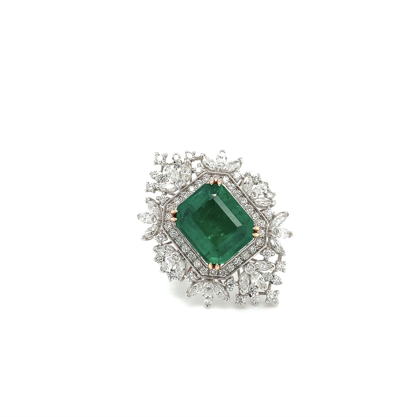 Emerald and diamond cocktail ring white gold