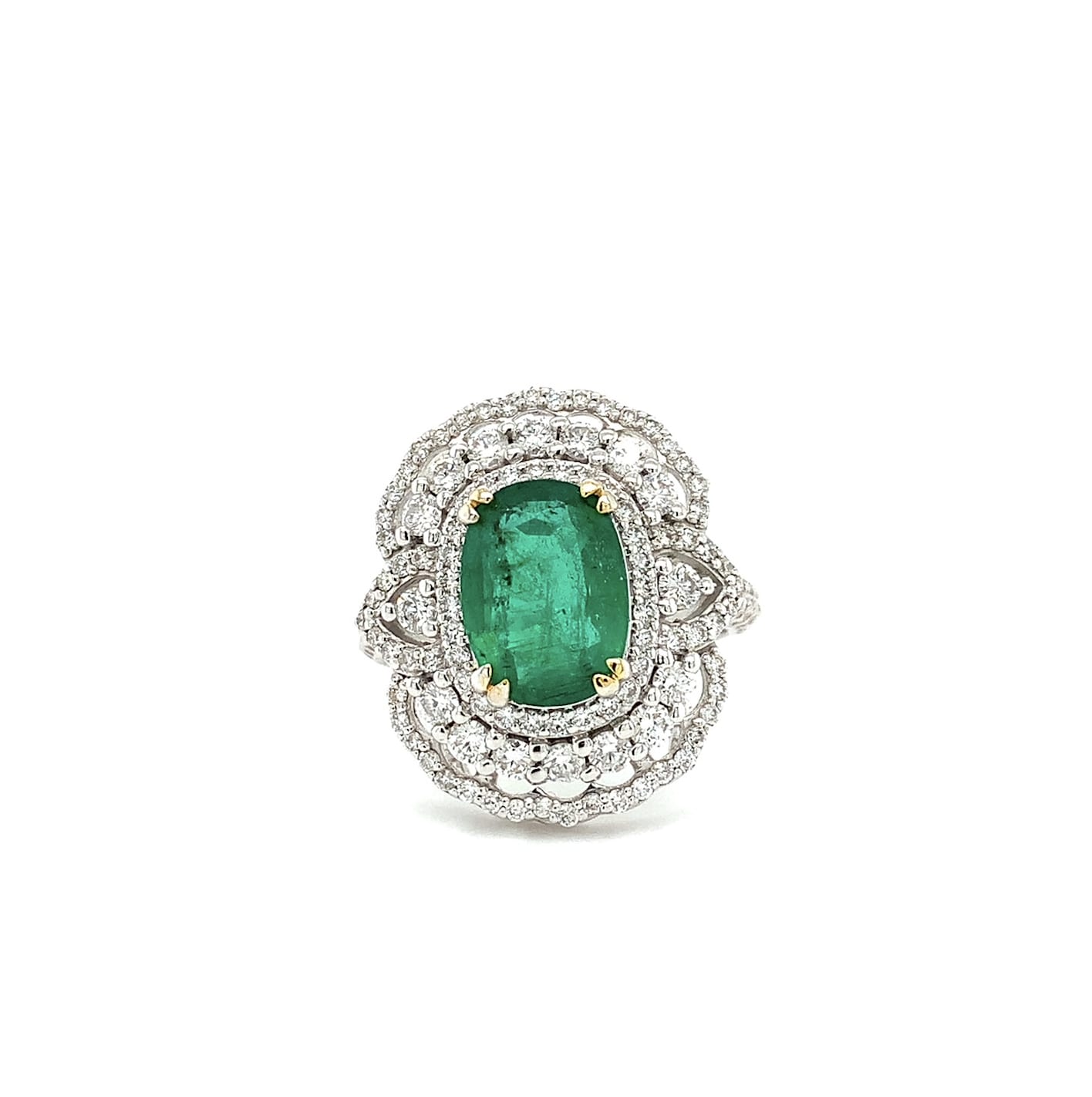 Emerald and diamond cocktail ring white gold