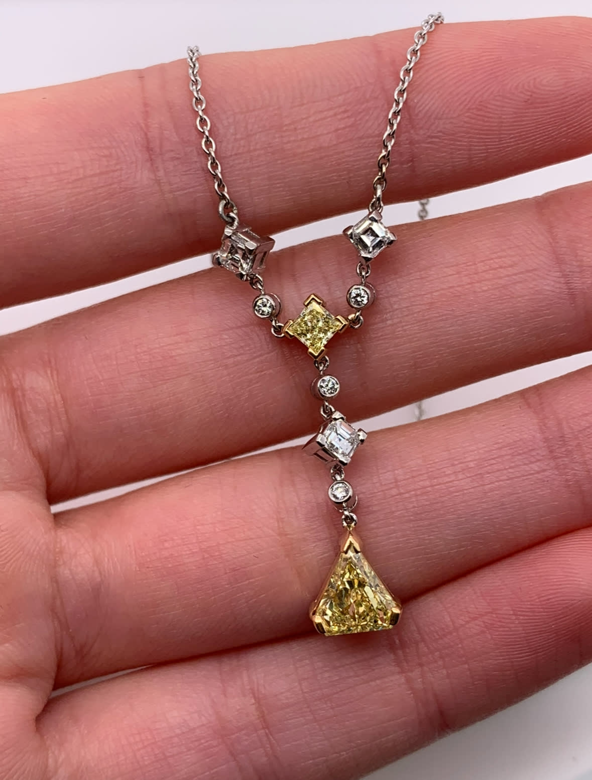 Fancy Yellow Diamond Drop Pendant Necklace Yellow Gold - Image 2