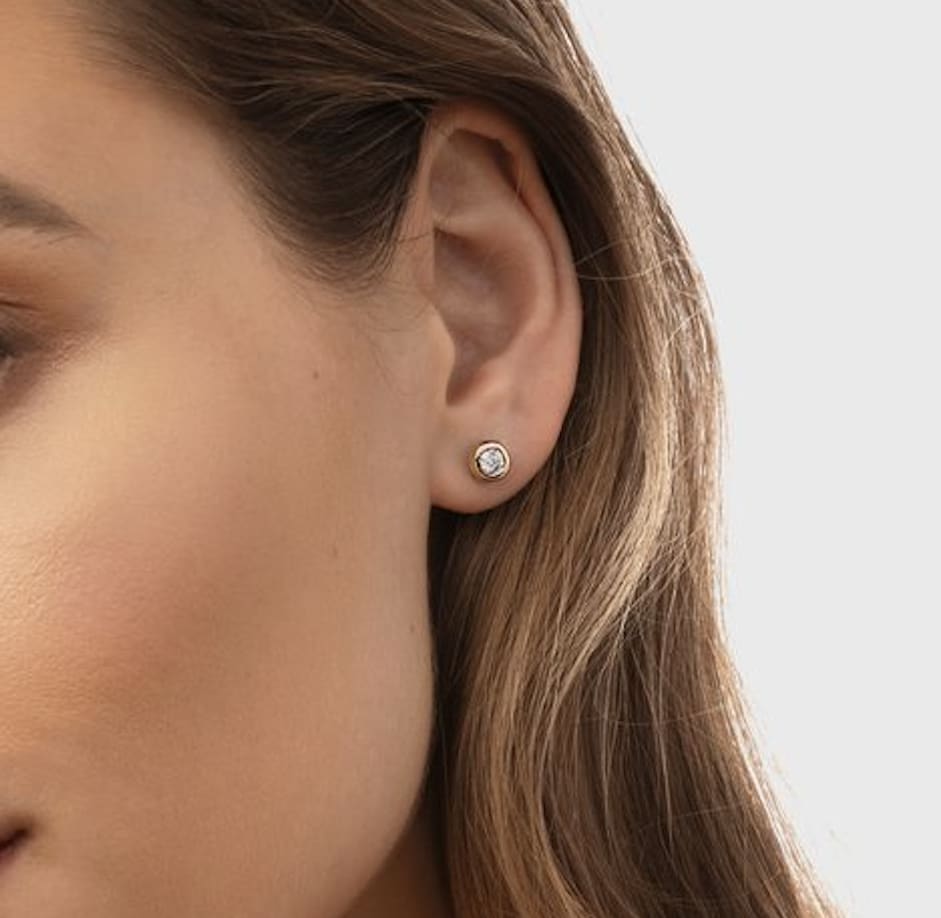 Diamond Bezel Stud Earrings 18K White Gold - Image 2