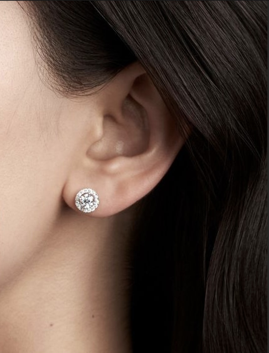 Diamond Halo Solitaire Stud Earrings 18K White Gold - Image 2