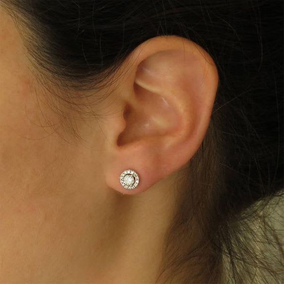 Diamond Halo Solitaire Stud Earrings 18K White Gold - Image 4