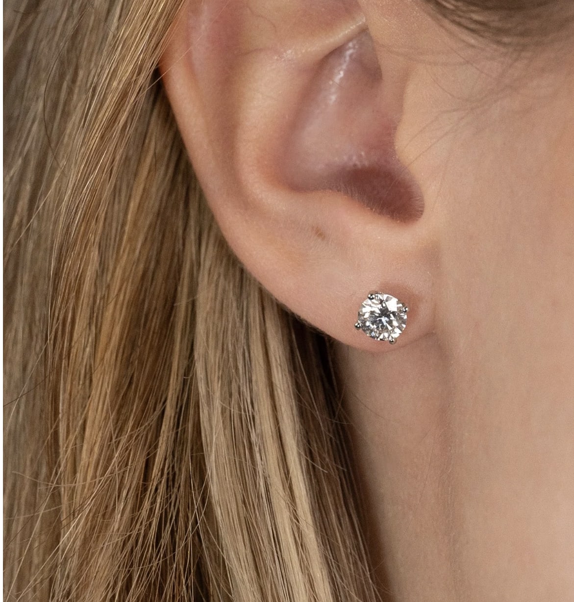 Round Diamond Solitaire Stud Earrings 18K White Gold - Image 3