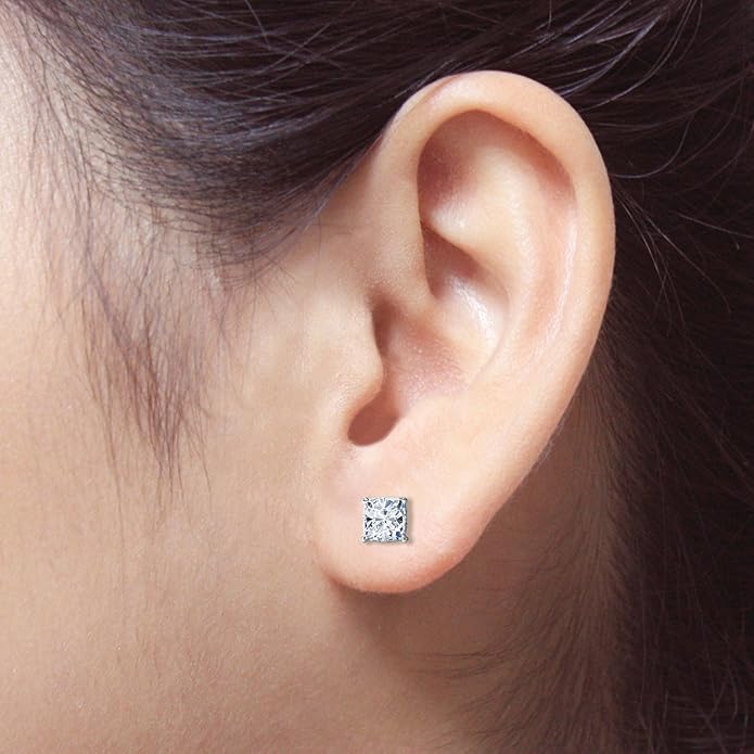 Princess Diamond Stud Earrings 18K White Gold - Image 2