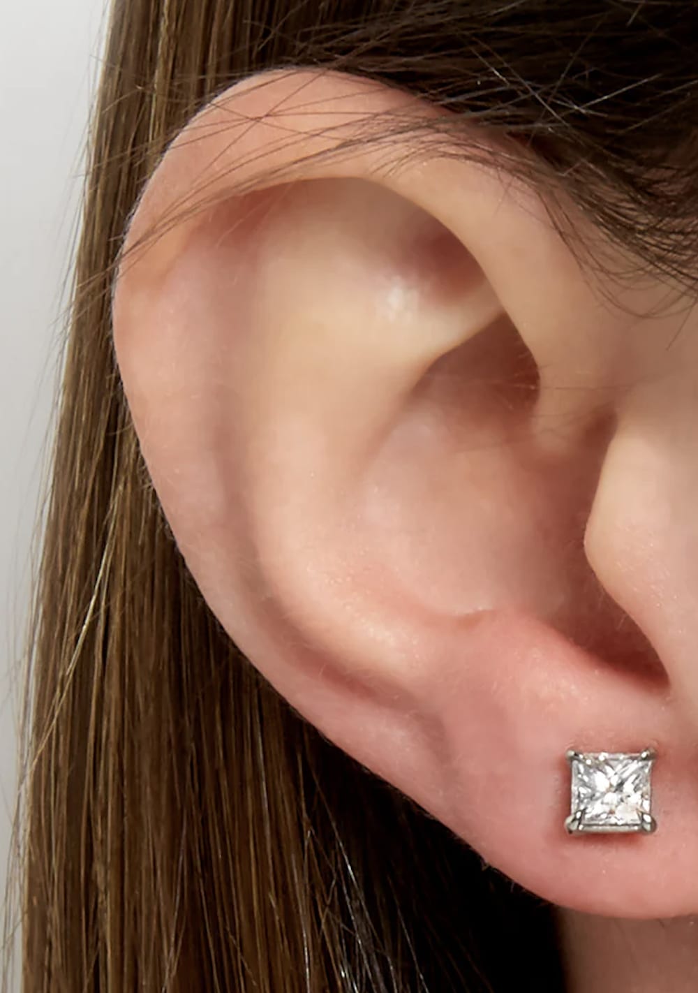 Princess Diamond Stud Earrings 18K White Gold - Image 3