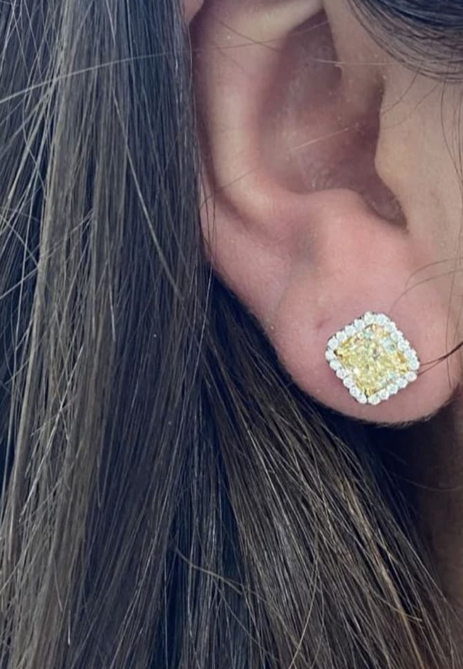 Fancy Yellow Diamond Halo Stud Earrings - Image 3