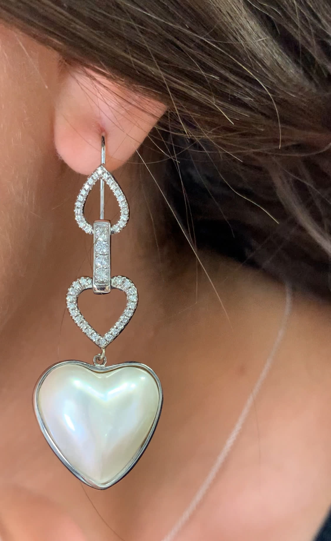 Diamond and pearls art deco earrings 18k white gold - Image 2