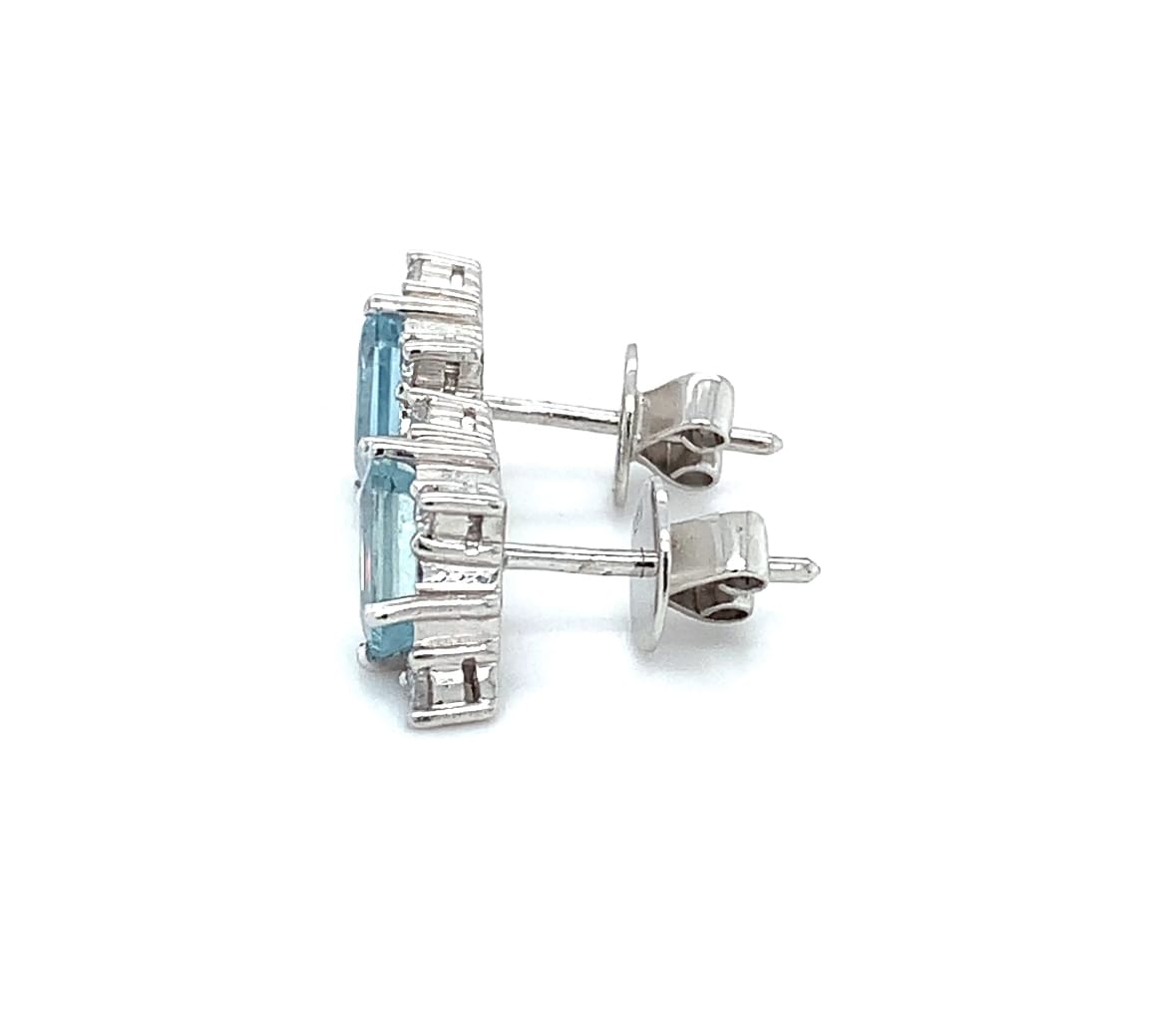 Aquamarine and diamond stud earrings 18k white gold - Image 5