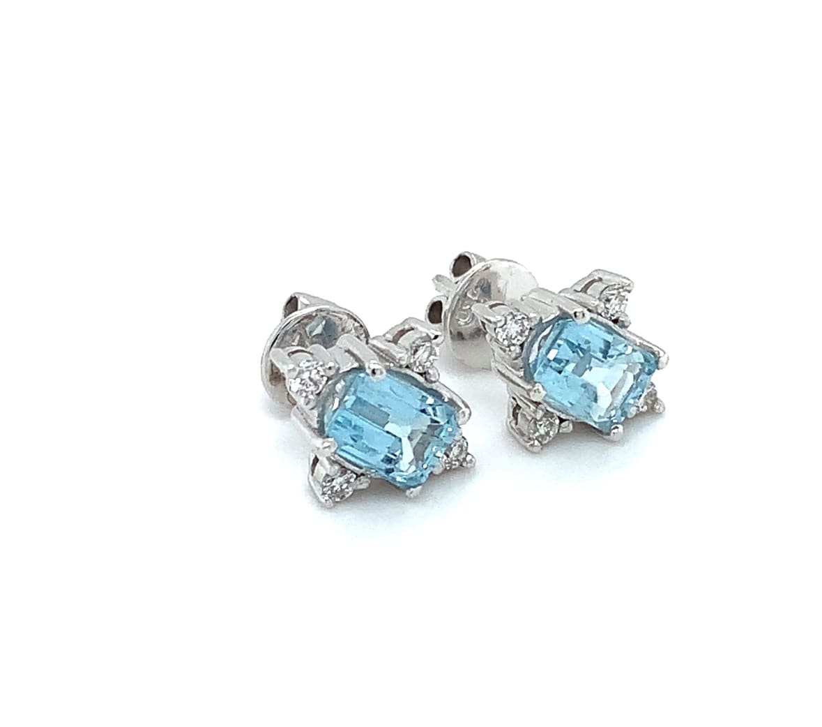 Aquamarine and diamond stud earrings 18k white gold - Image 7