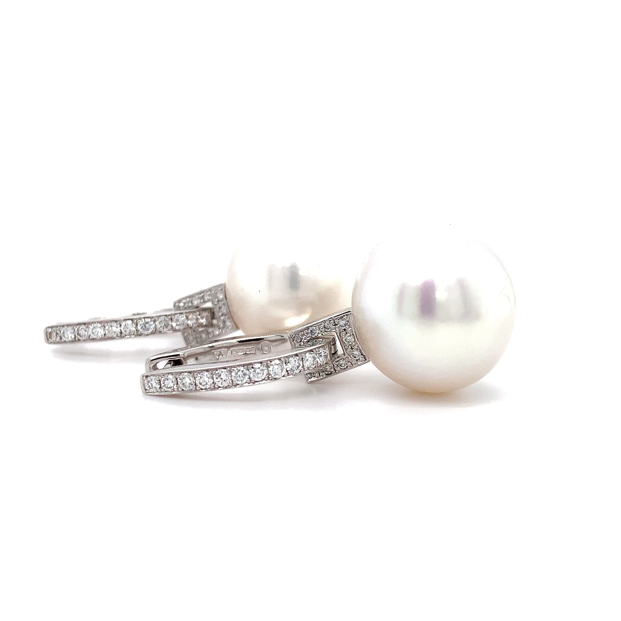 Diamond and pearls detachable transformable drop hoop earrings 18k white gold
