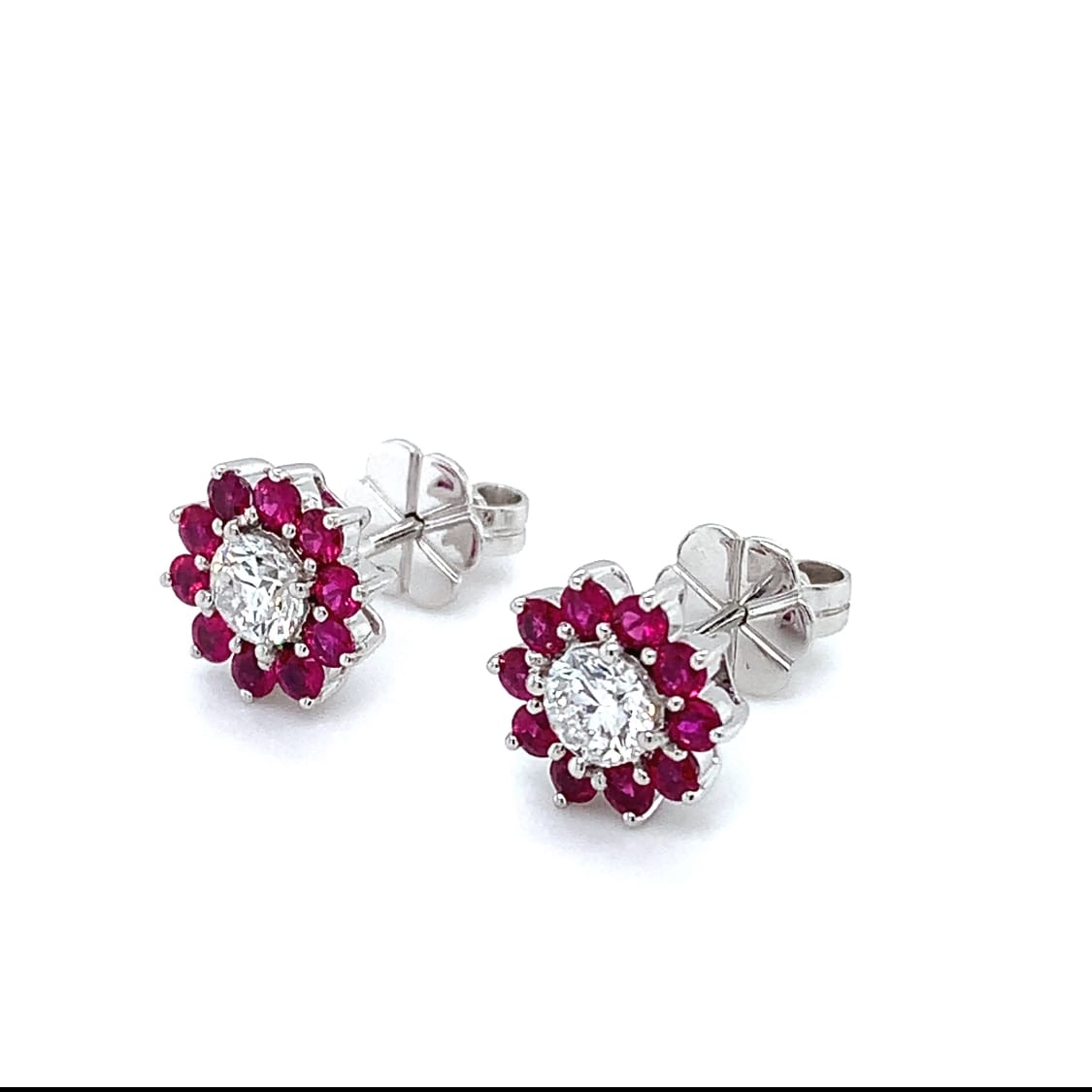 Diamond and ruby art deco stud earrings 18k white gold - Image 6