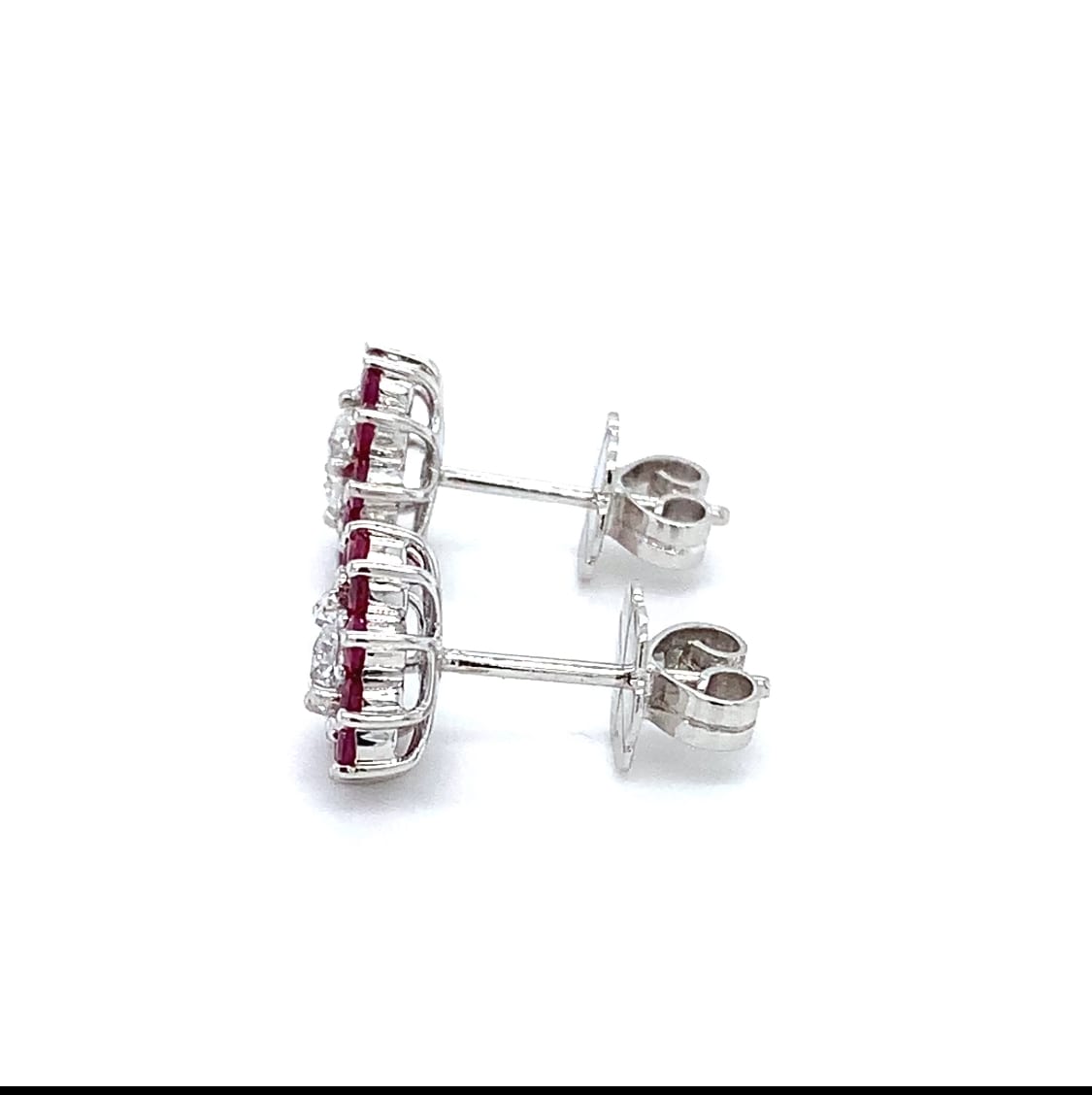 Diamond and ruby art deco stud earrings 18k white gold - Image 7