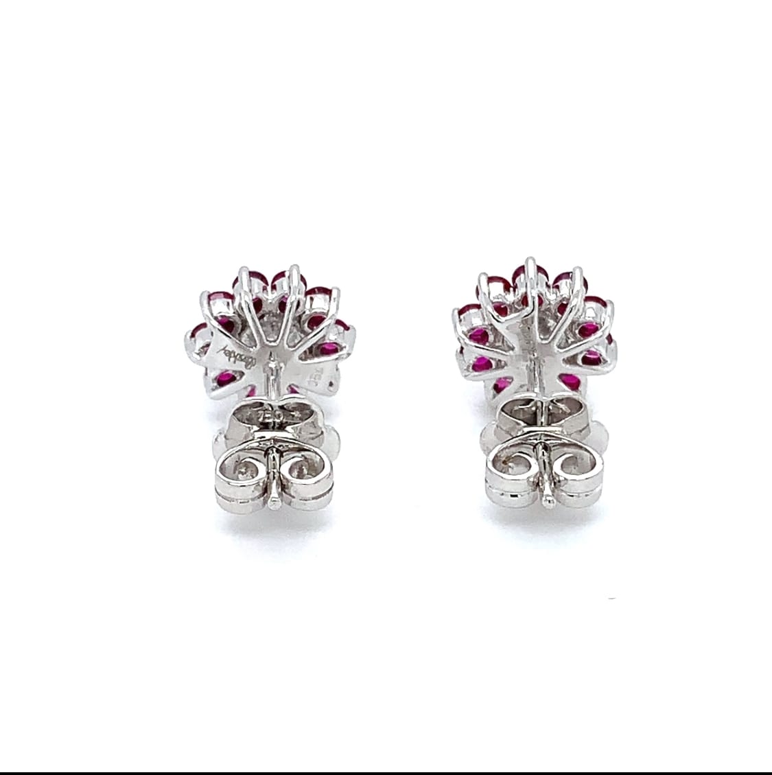 Diamond and ruby art deco stud earrings 18k white gold - Image 8