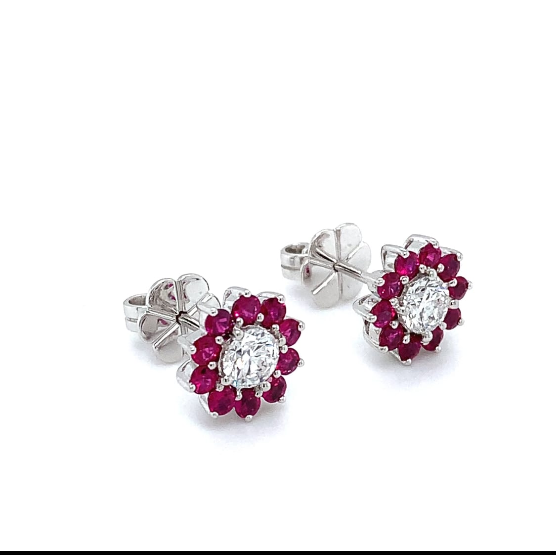 Diamond and ruby art deco stud earrings 18k white gold - Image 9