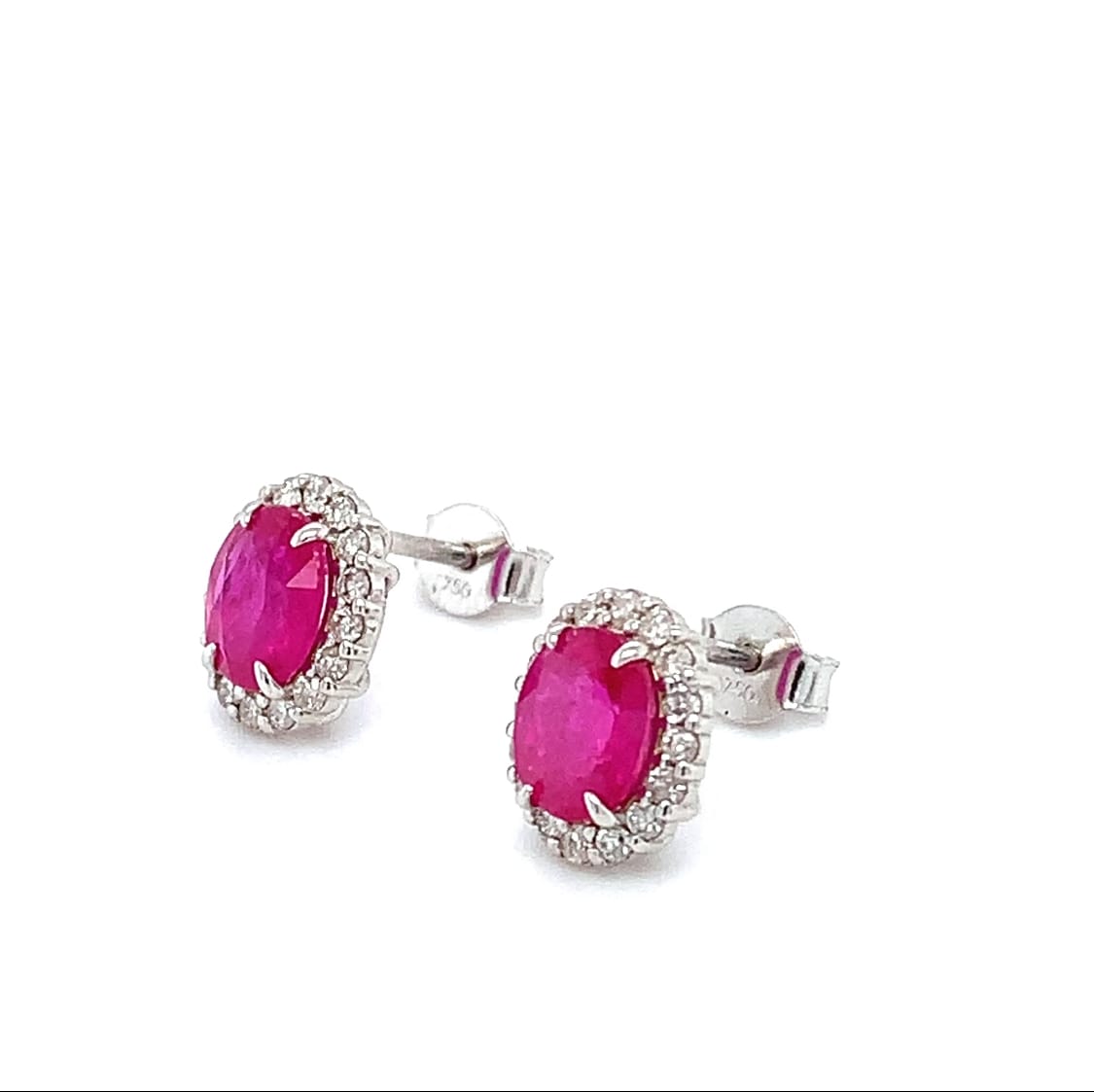 Ruby and diamond halo stud earrings 18k white gold - Image 3