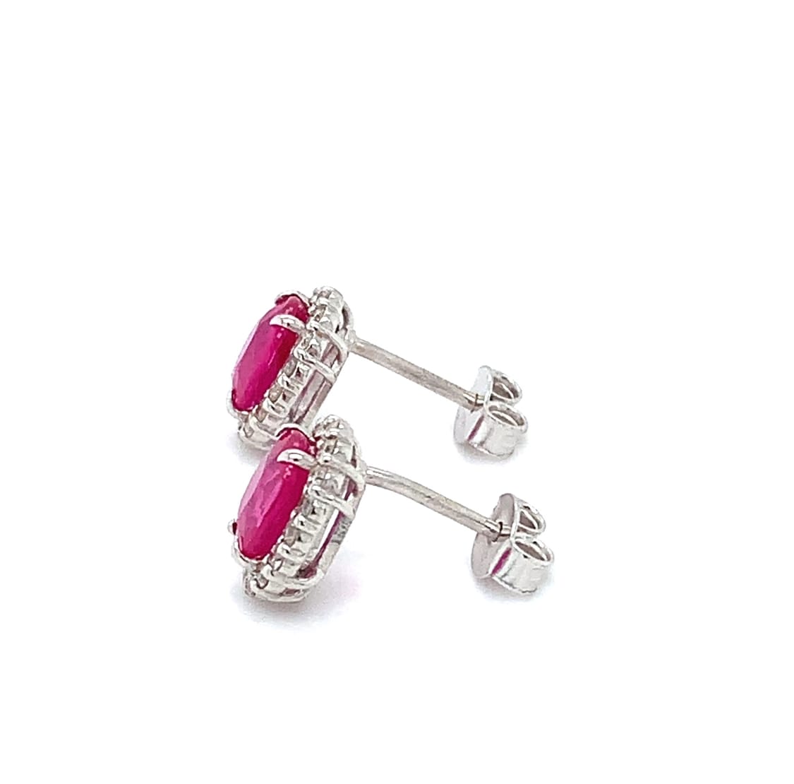 Ruby and diamond halo stud earrings 18k white gold - Image 4