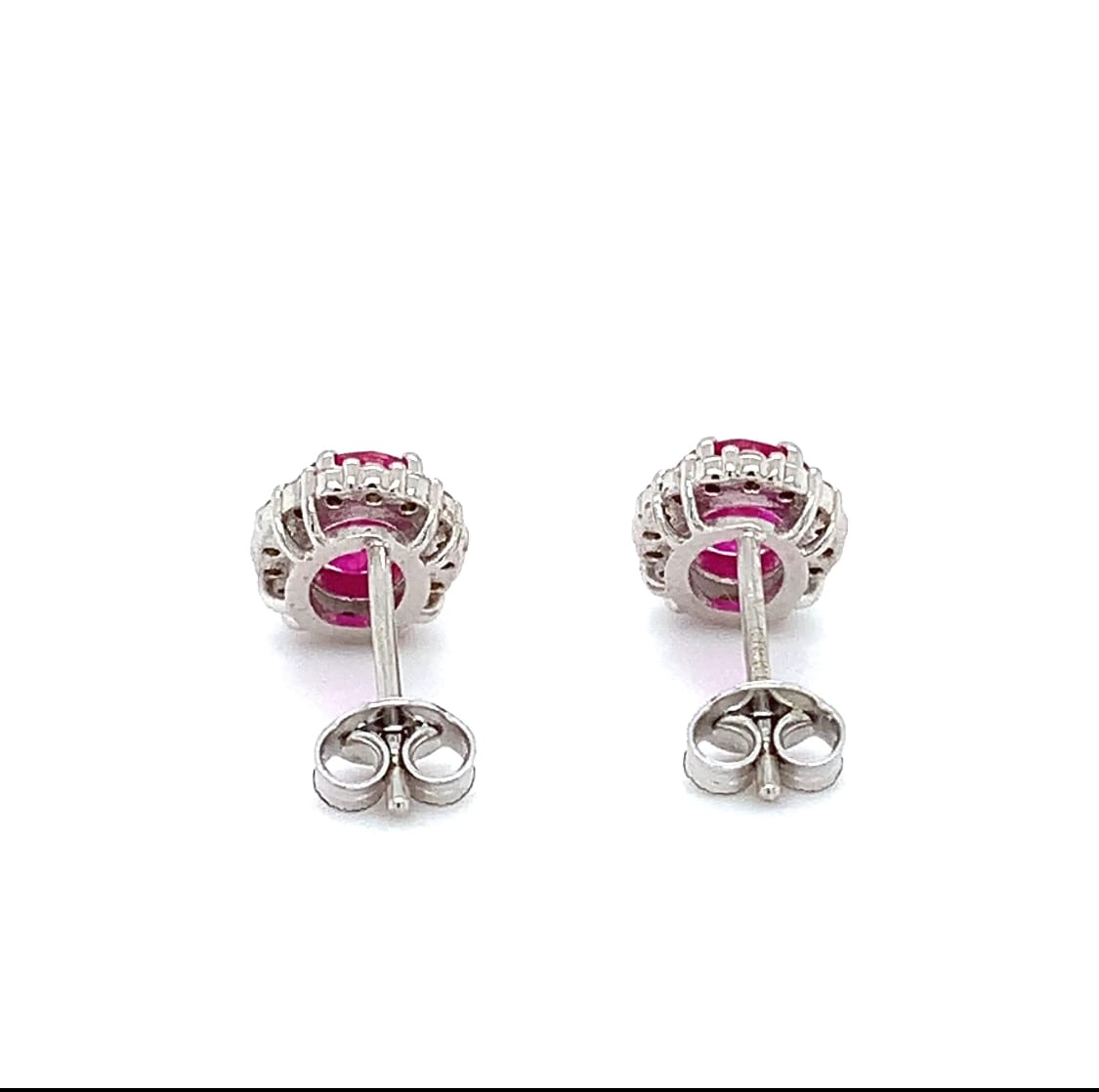 Ruby and diamond halo stud earrings 18k white gold - Image 5