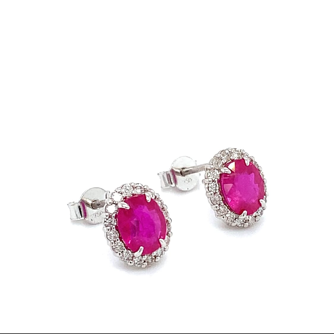 Ruby and diamond halo stud earrings 18k white gold - Image 6