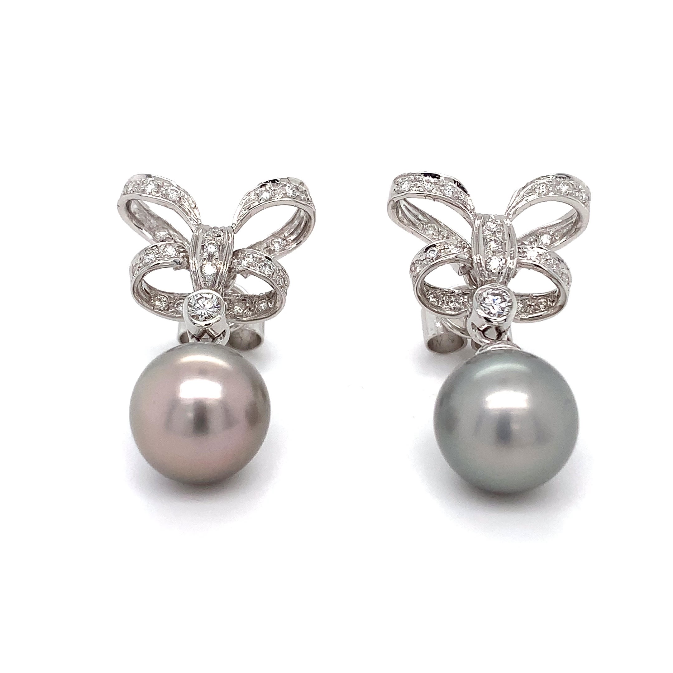 Diamond and Tahitian pearl art deco earrings 18k white gold - Image 12