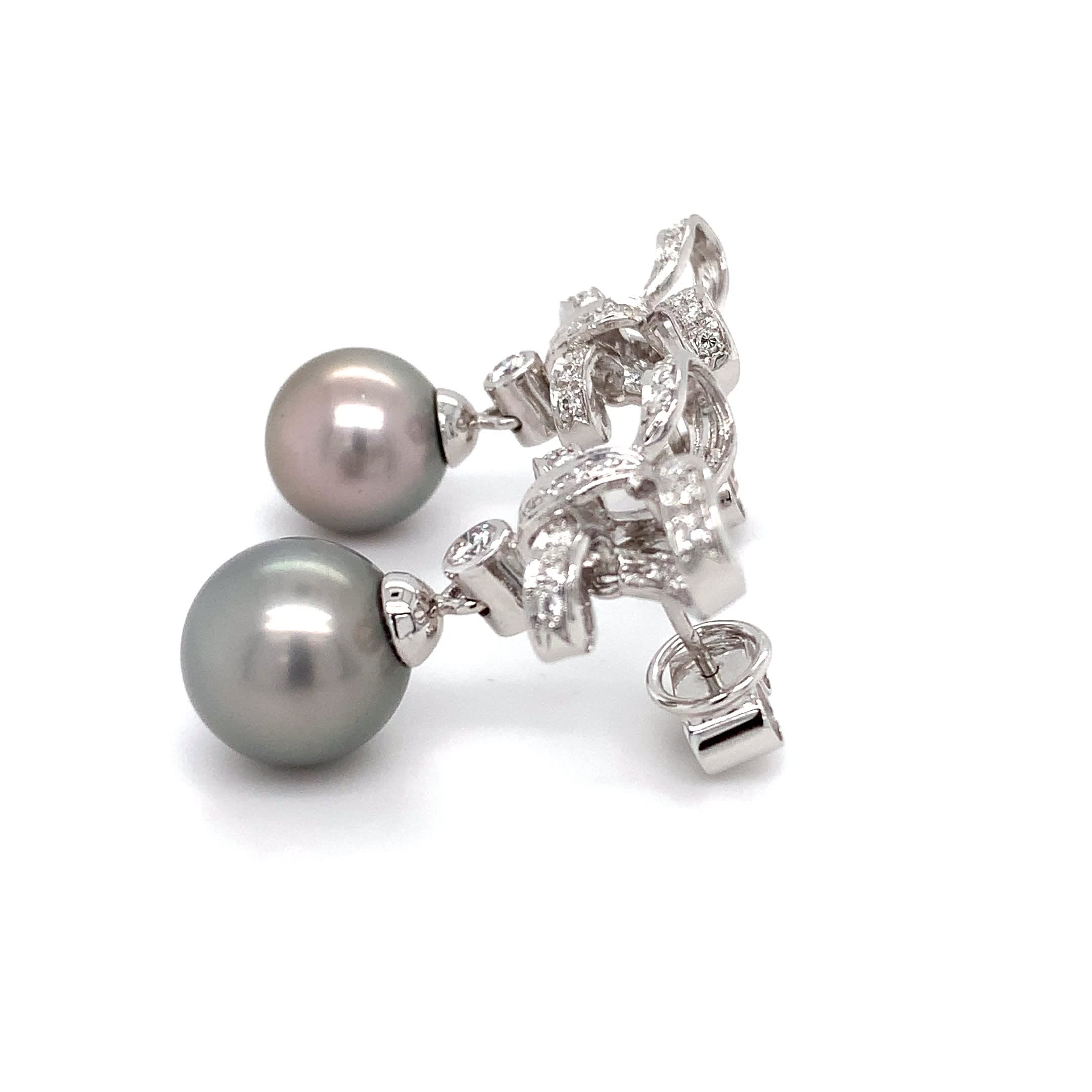 Diamond and Tahitian pearl art deco earrings 18k white gold - Image 13
