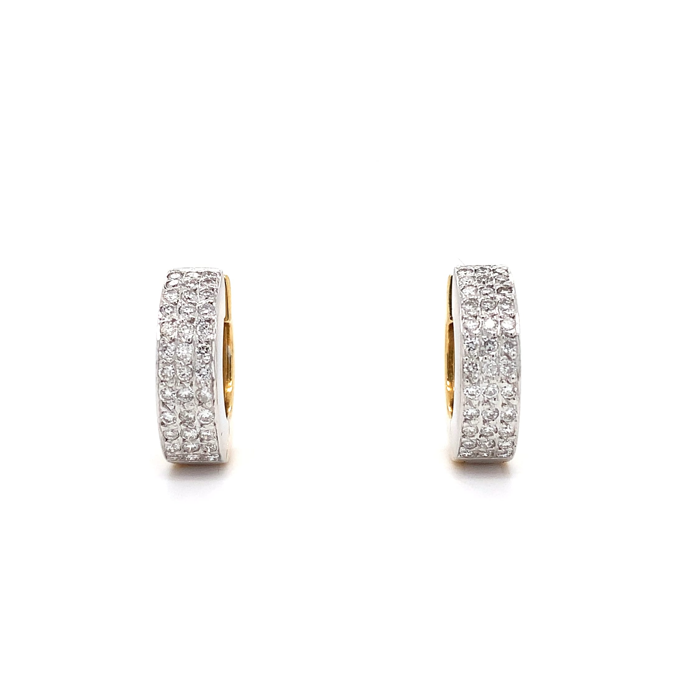 diamond hoop huggie reversible earrings 18k yellow gold