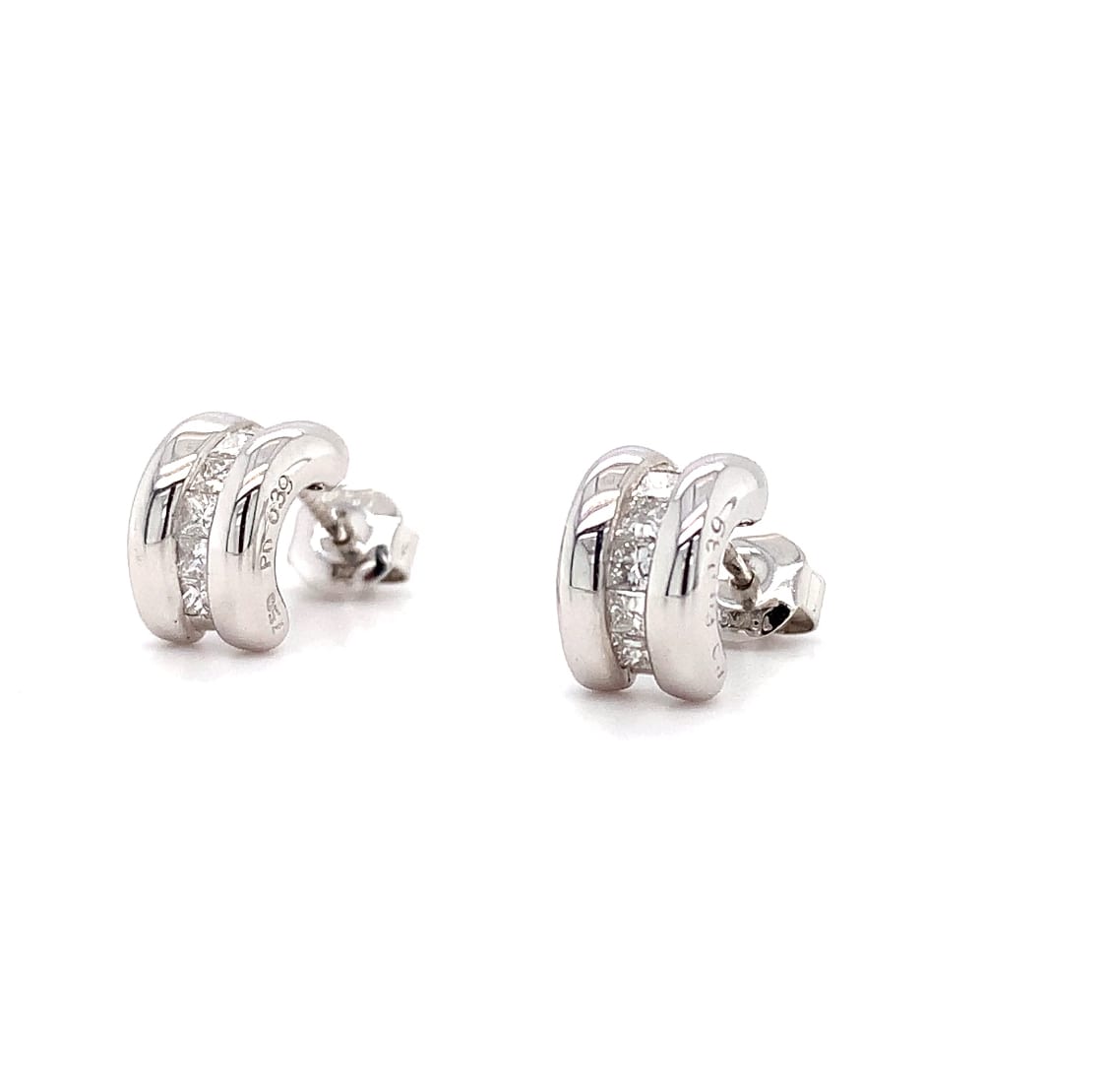 princess diamond hoop huggie chunky earrings 18k white gold