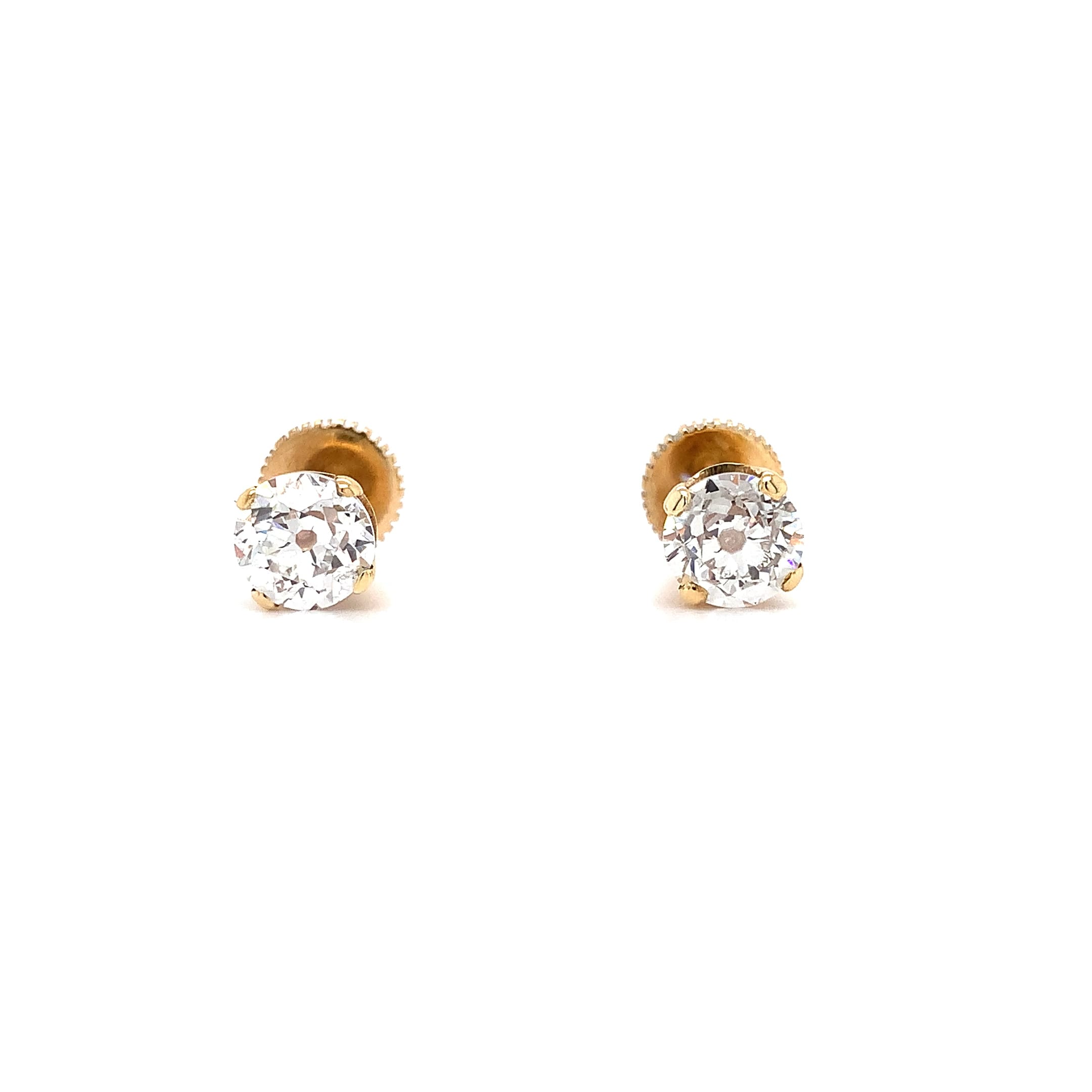 Diamond old cut lab grown art deco stud earrings 18k yellow gold