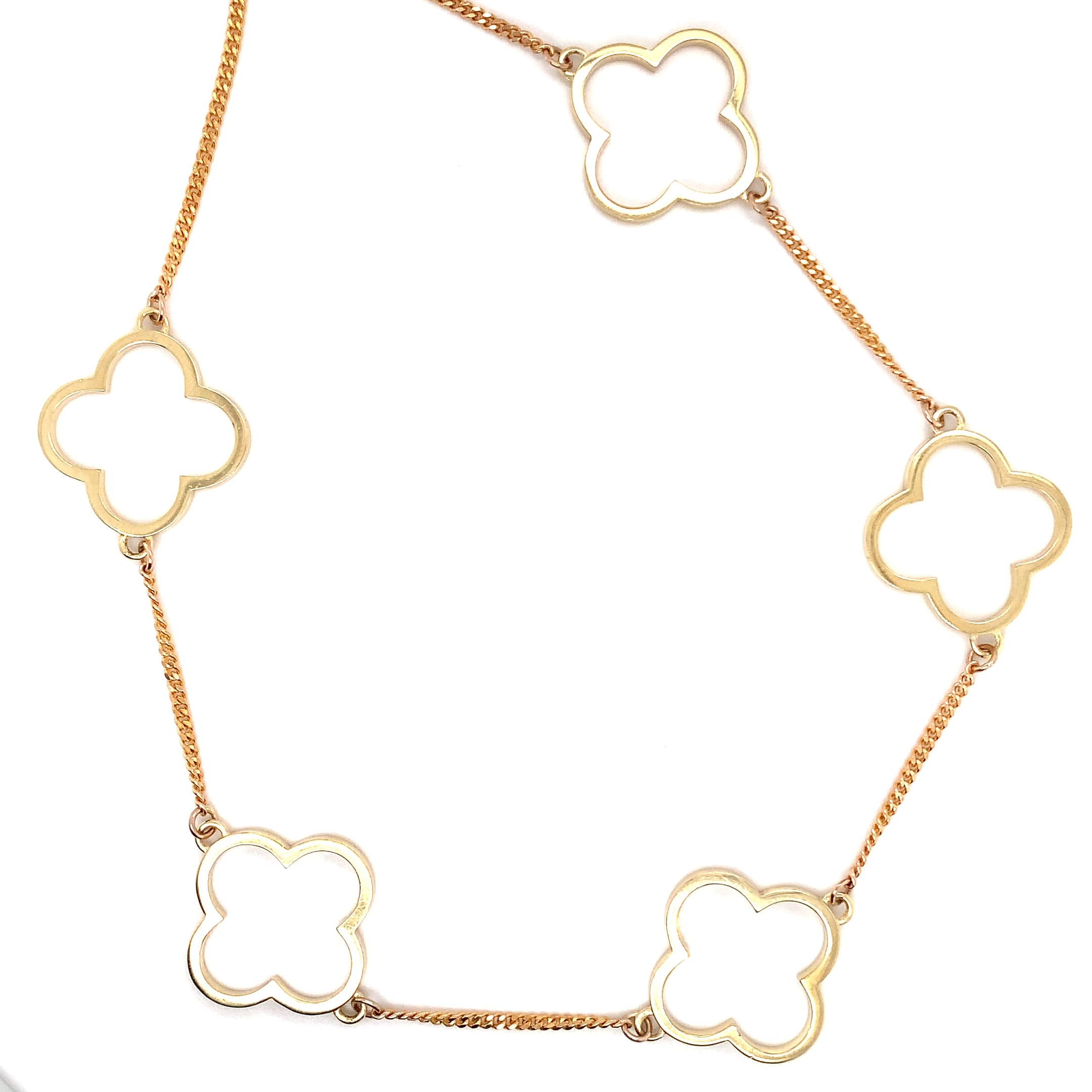 London Amellas jewellery Clover shaped chain necklace 9k yellow gold