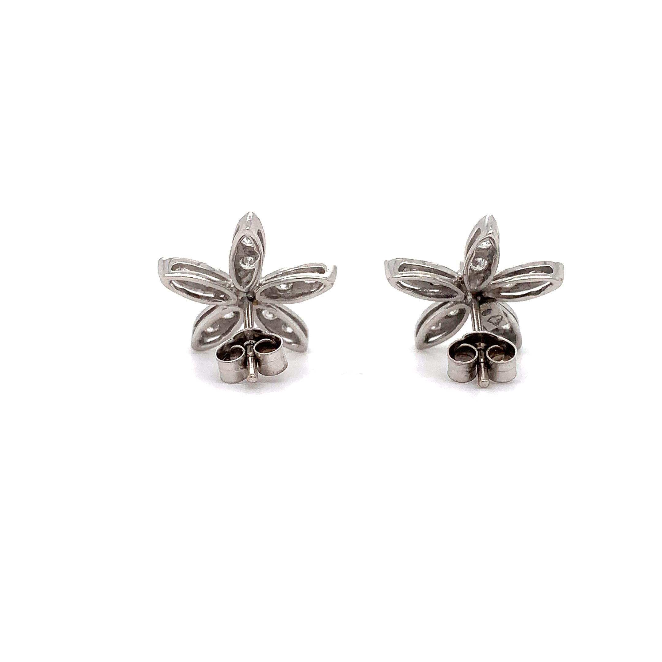 Diamond flower art deco stud earrings 18k white gold - Image 7