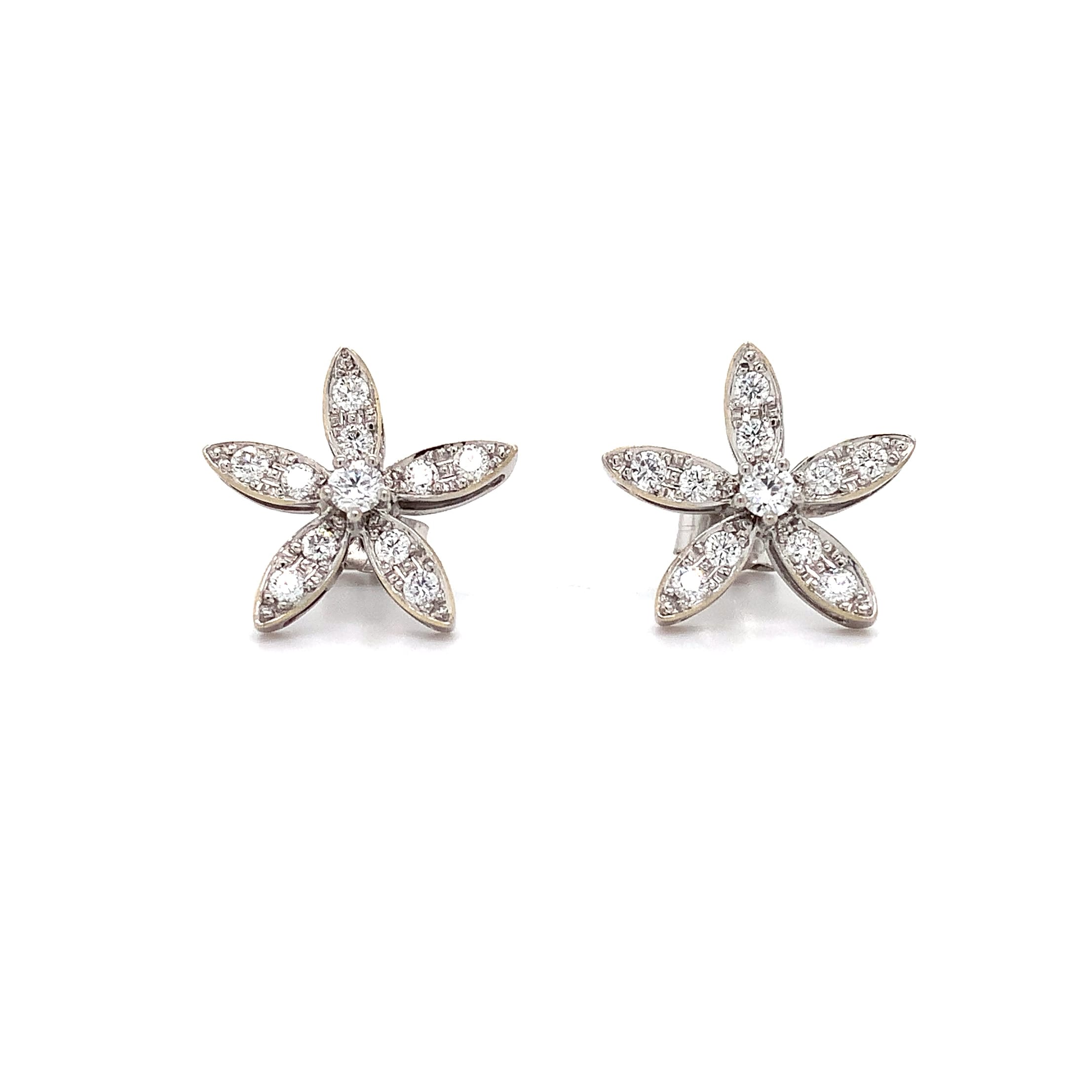 Diamond flower art deco stud earrings 18k white gold - Image 9