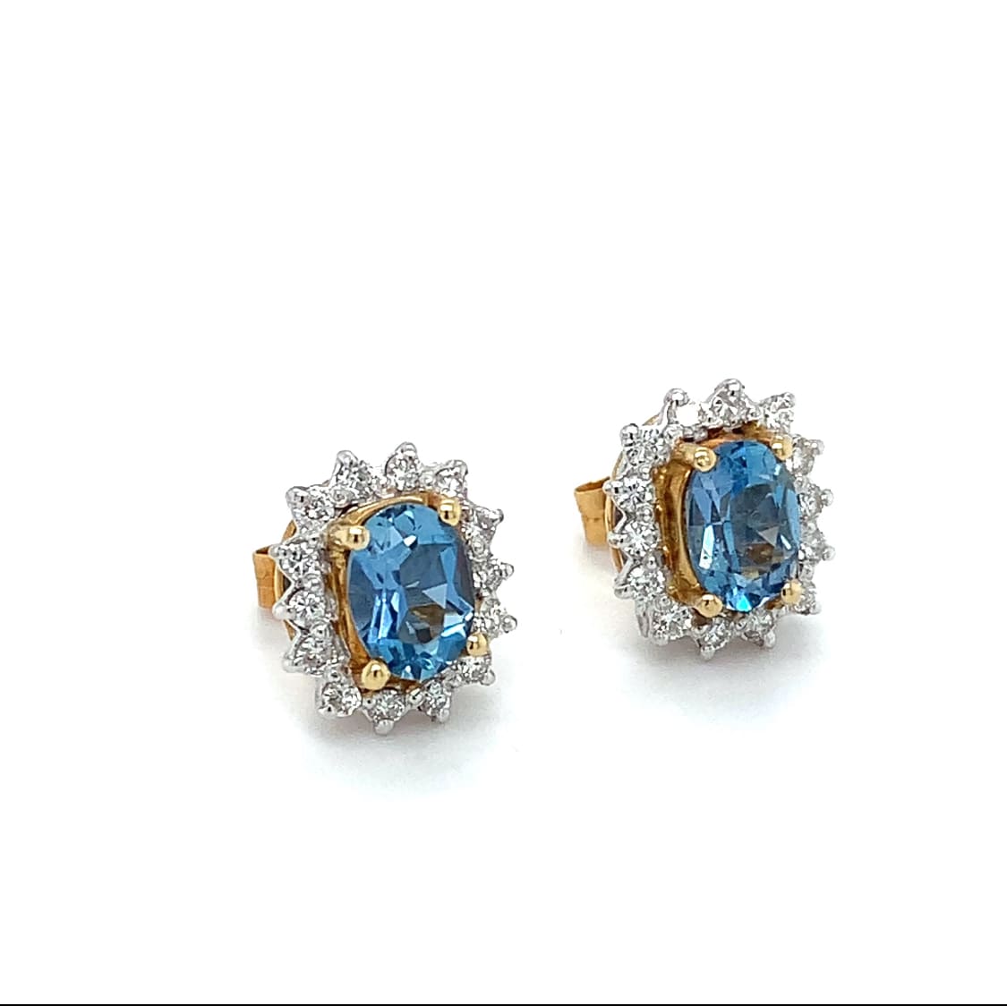 Aquamarine and diamond halo stud earrings 18k yellow gold - Image 9