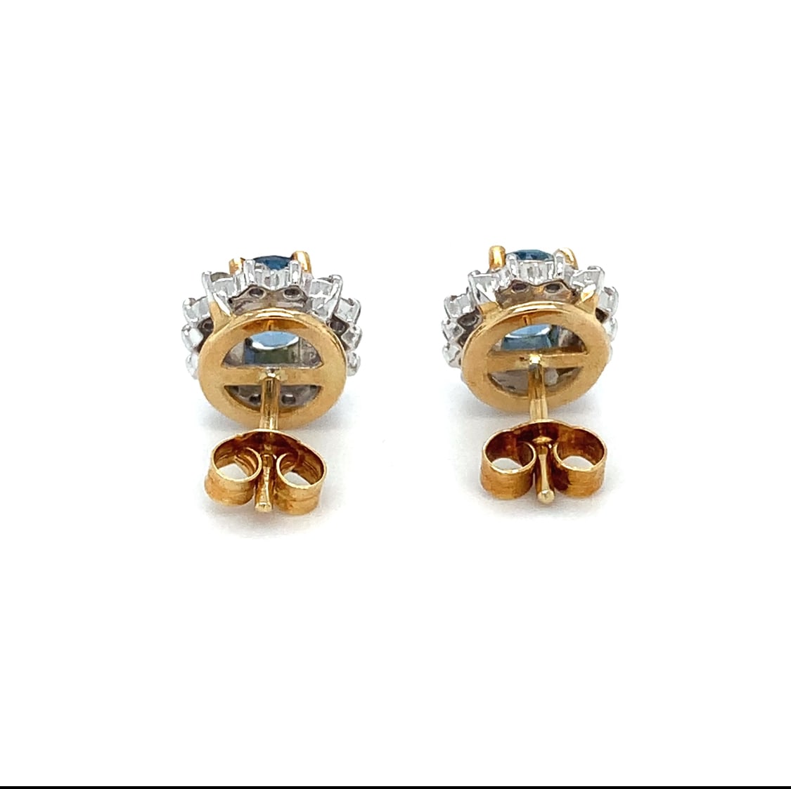 Aquamarine and diamond halo stud earrings 18k yellow gold - Image 8