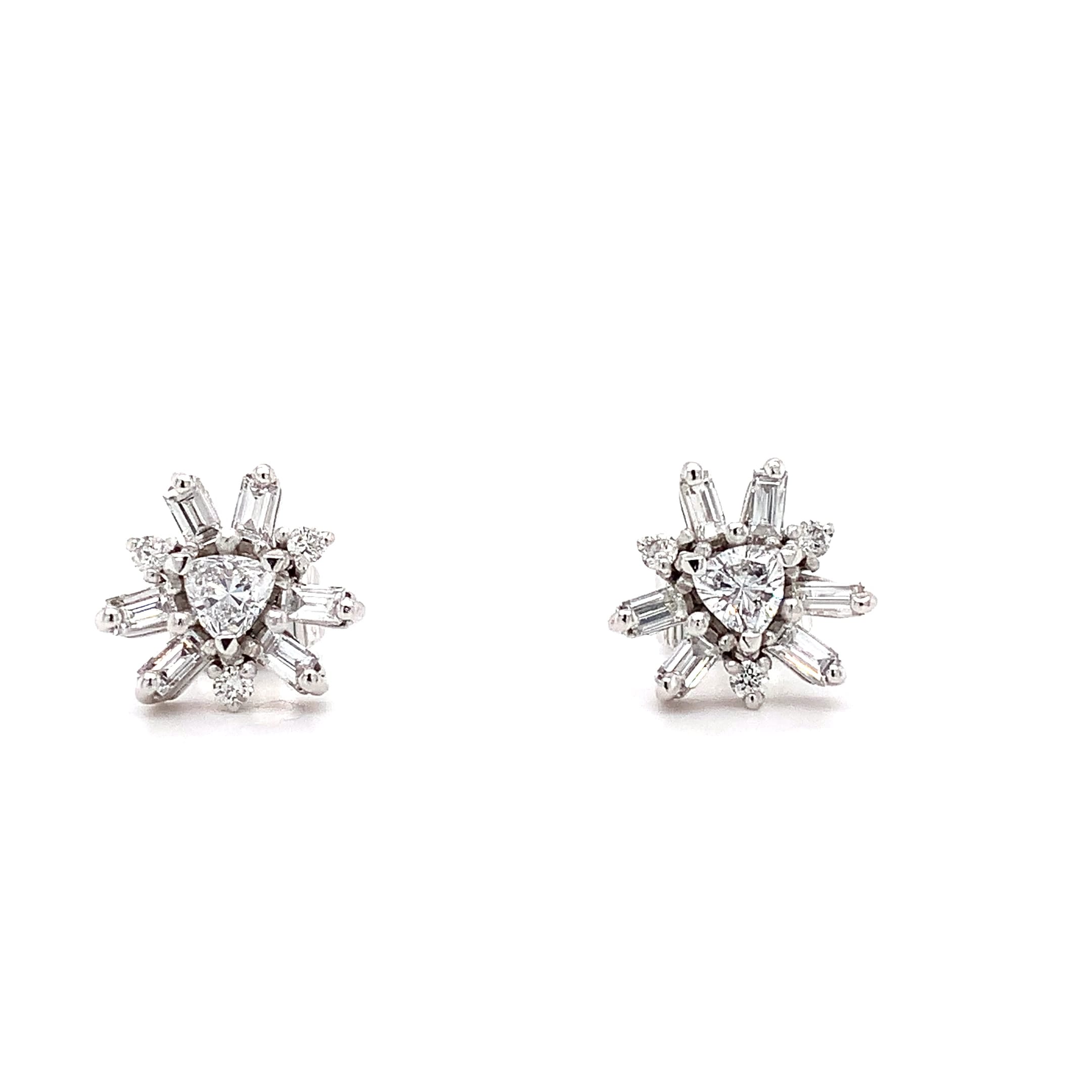 Diamond flower art deco stud earrings 18k white gold - Image 10
