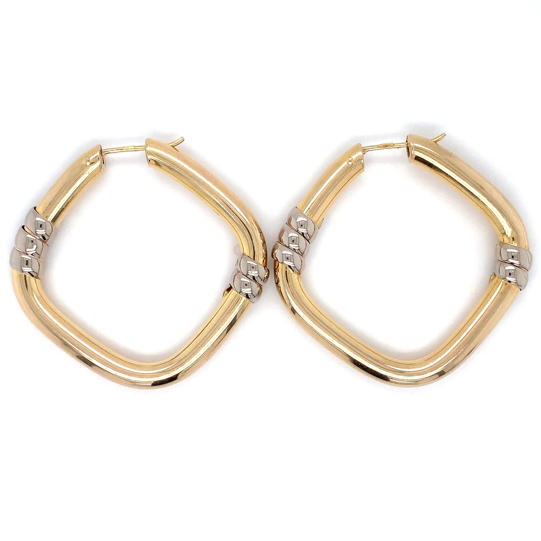 Square rhombus chunky hoop earrings 9k yellow gold