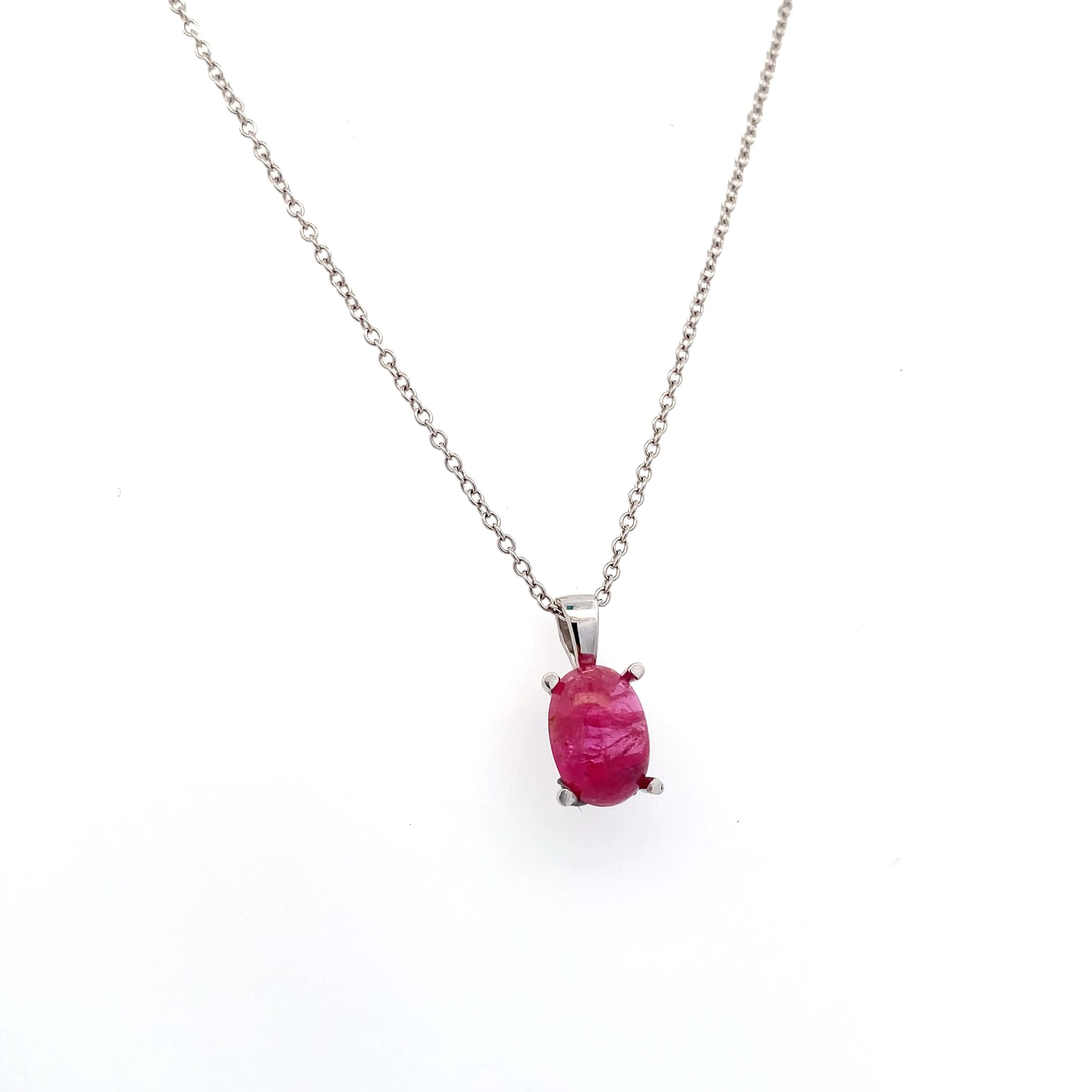 Ruby cabochon solitaire pendant necklace 18k white gold - Image 3