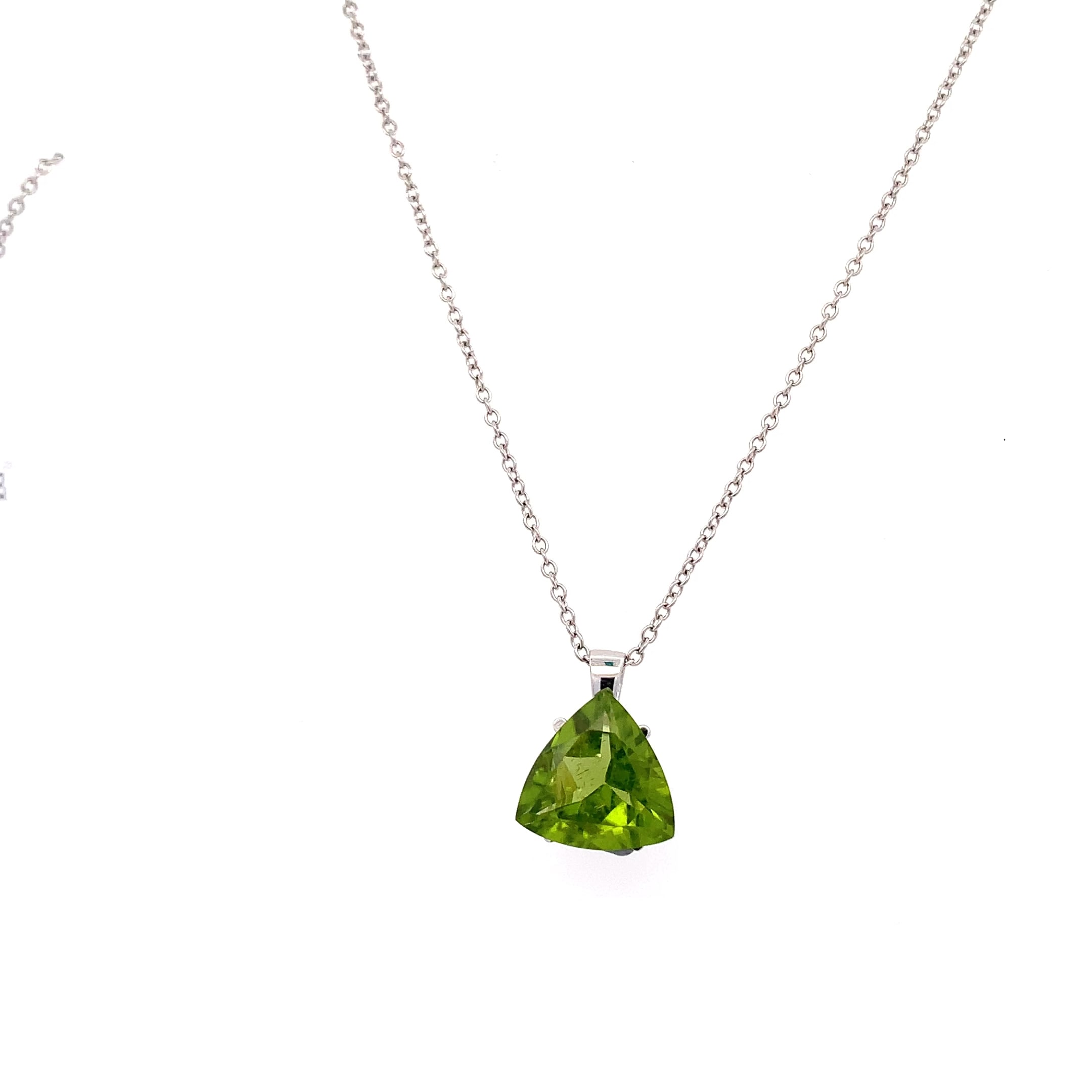 Green peridot pendant necklace 18k white gold