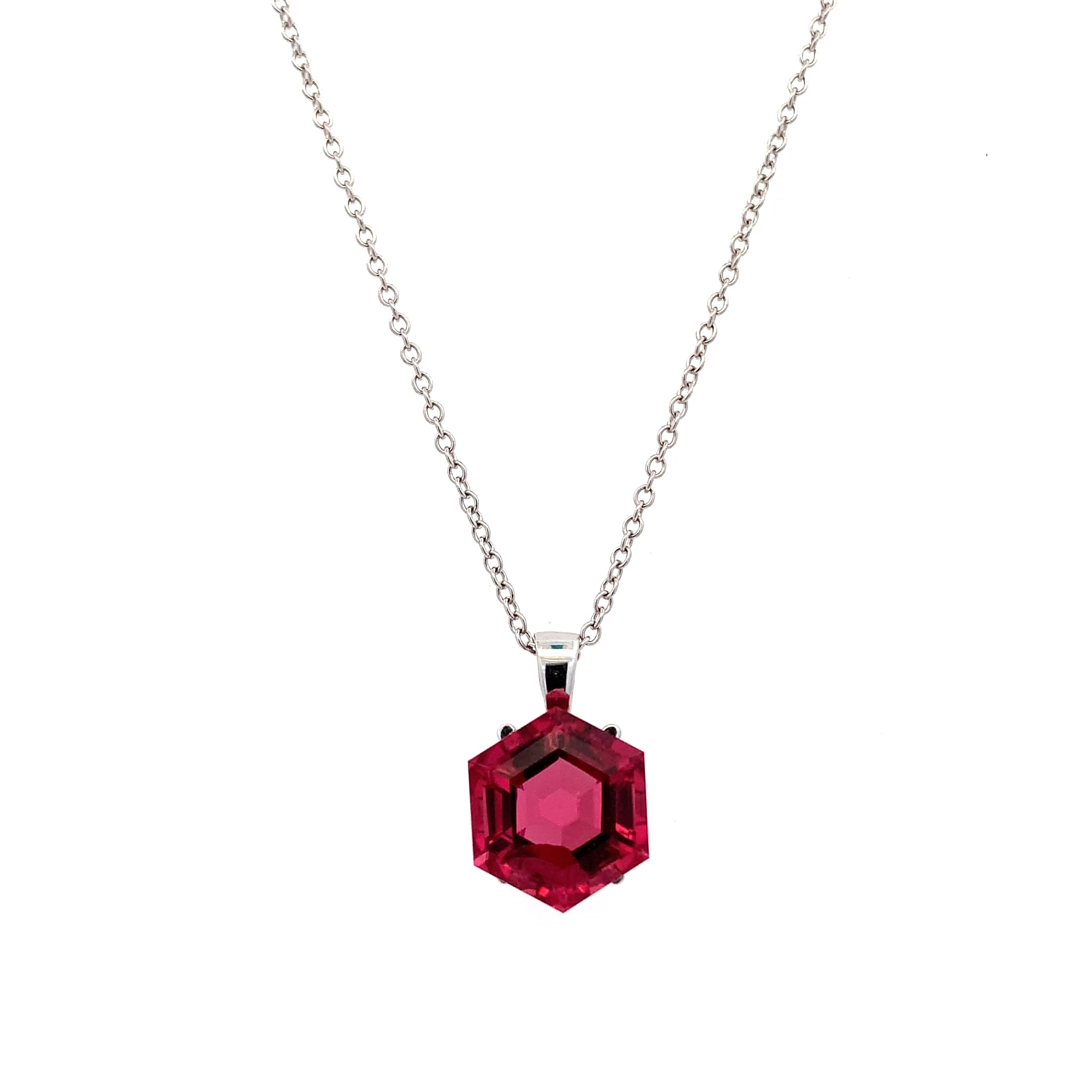 Pink tourmaline pendant necklace 18k white gold