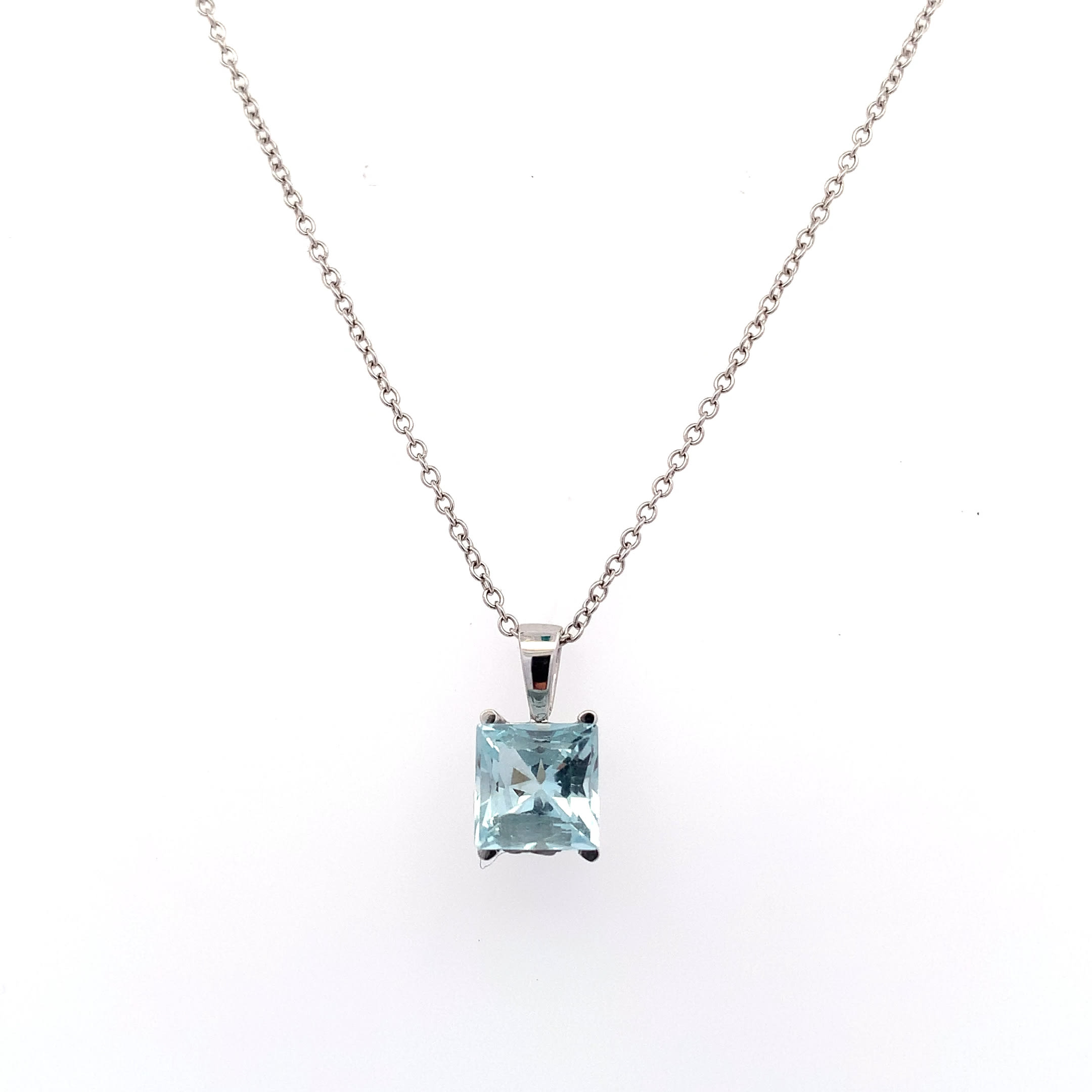 Aquamarine blue sky pendant necklace 18k white gold
