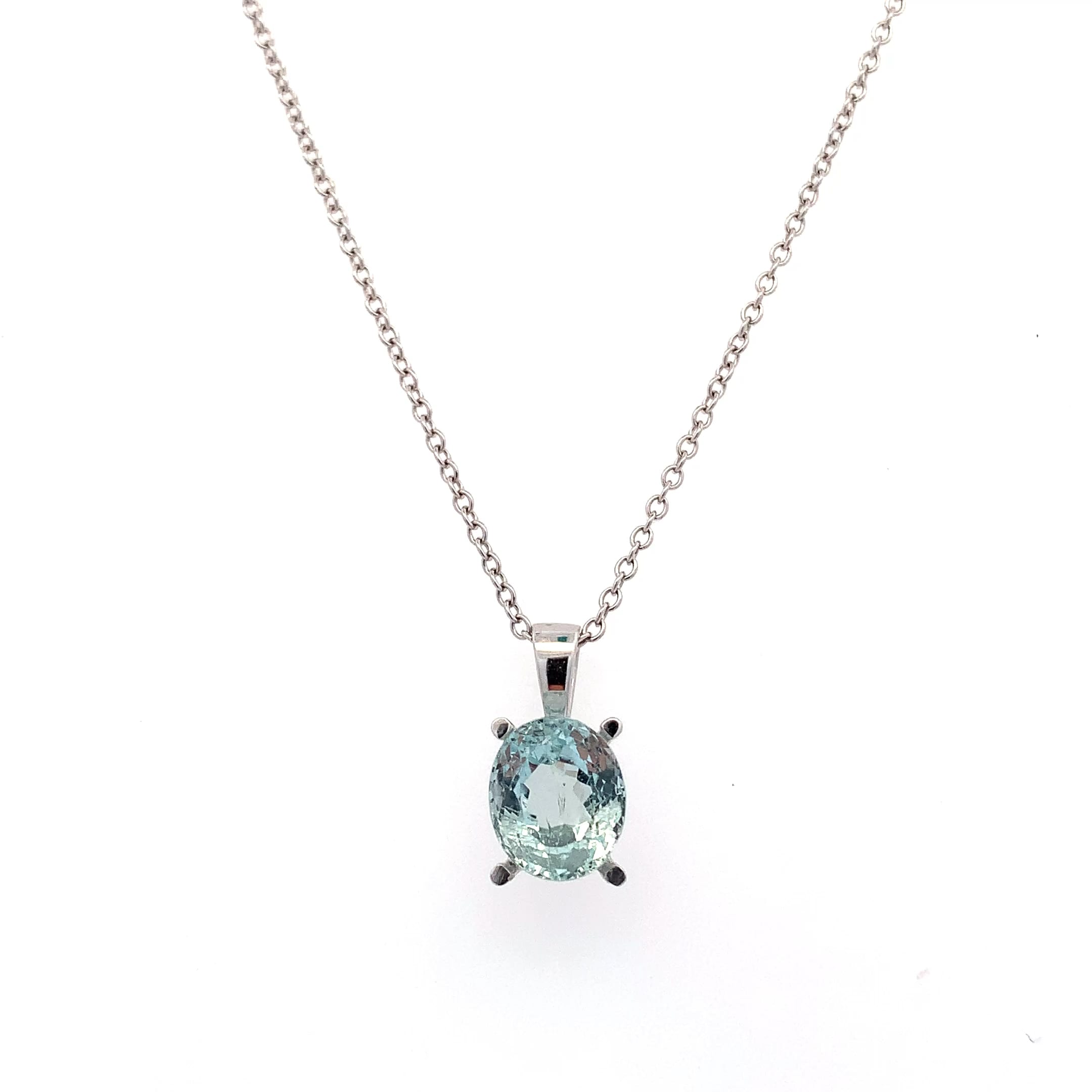 Aquamarine blue sky pendant necklace 18k white gold