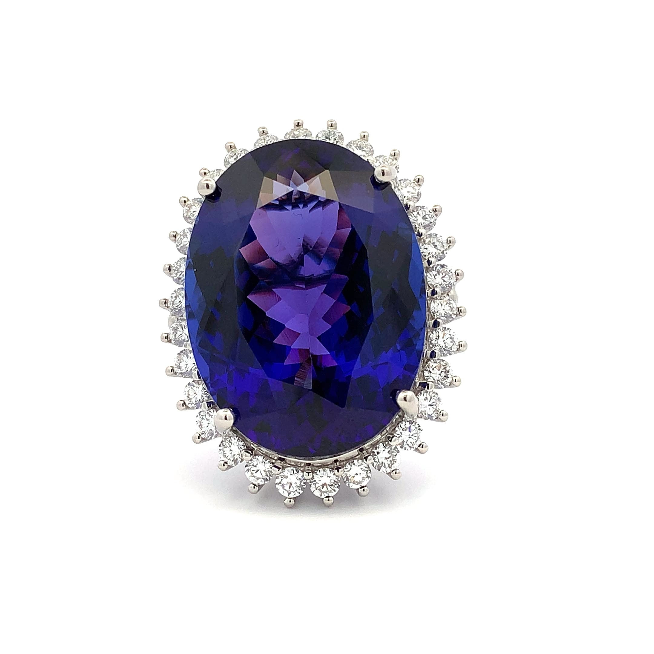 Tanzanite and diamond cluster cocktail ring platinum