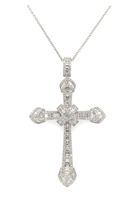 Diamond large cross pendant necklace 18k white gold - Image 4
