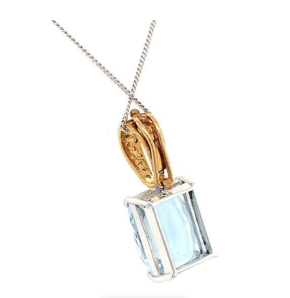 Aquamarine and diamond pendant necklace 18k gold - Image 5