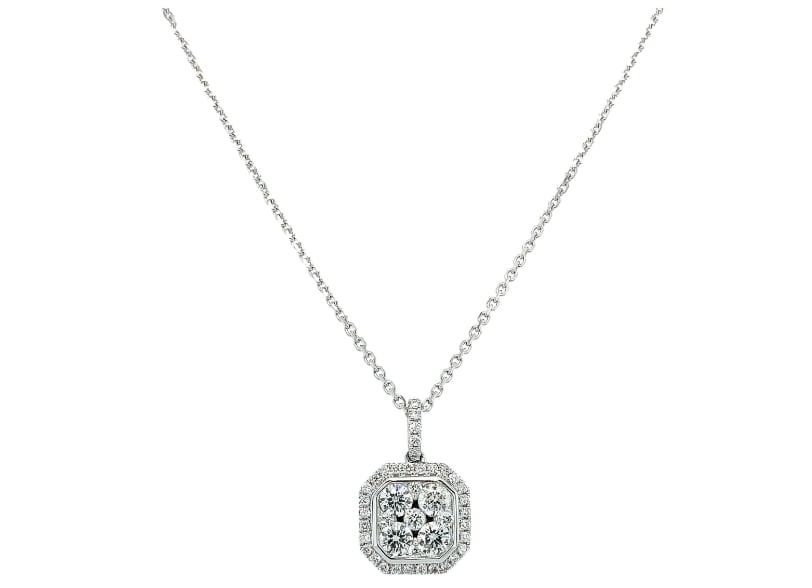 Diamond illusion pendant necklace 18k white gold