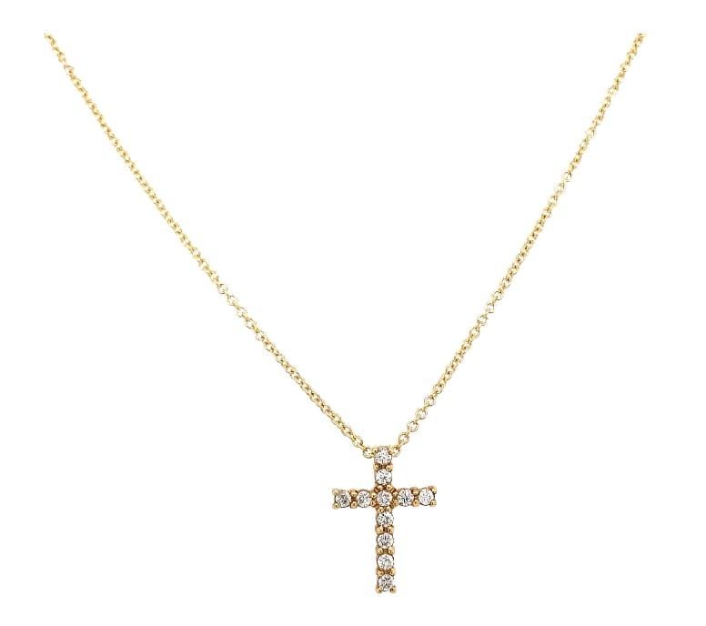 Diamond cross pendant necklace 18k yellow gold