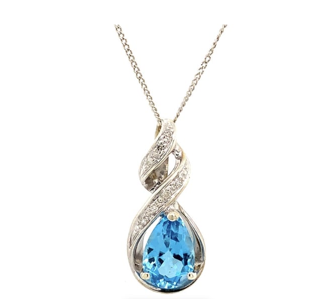 Diamond and topaz pendant necklace white gold - Image 5