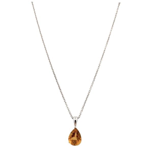 Orange topaz pendant necklace 18k white gold